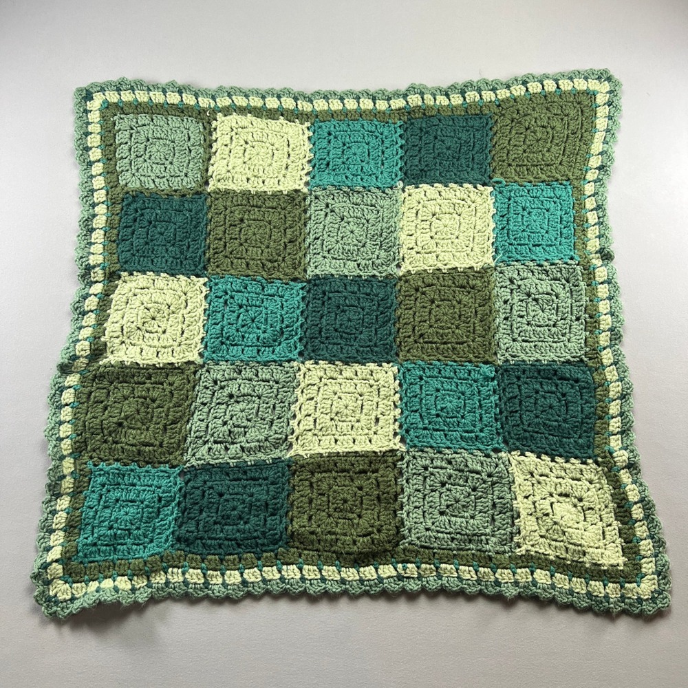 Handmade Crochet Patchwork Square Blanket Multicolor Decorative Border 30" X 31"